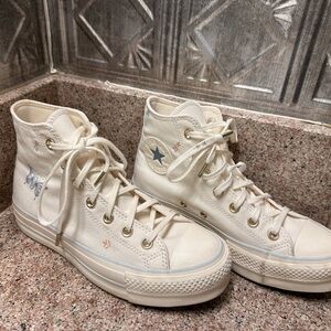 Converse Cream High-Top Sneakers with Star Detail